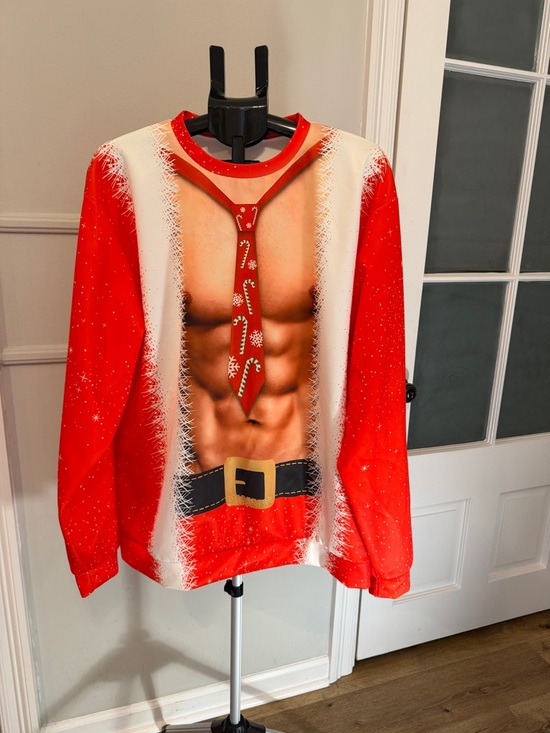 None Other - Men's Red Holiday Novelty Muscle-Print Sweater